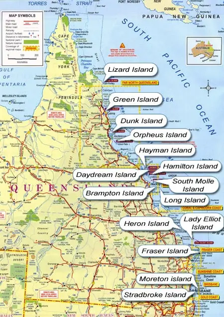 gold coast map. Queensland Islands Map