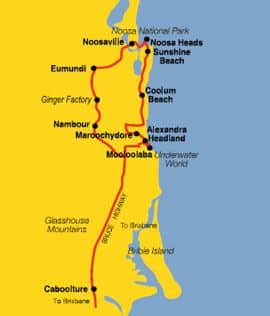 Australian Day Tours Sunshine Coast and Noosa map