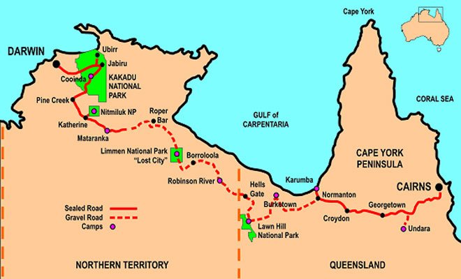 14 Day Gulf and Kakadu Overlander map