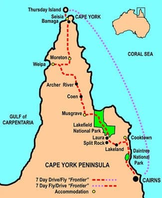 7 Day Cape York Frontier Drive and Fly map