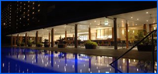 Hamilton Island Dining pool terrace night time