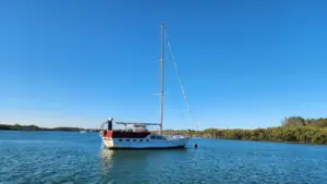 Large Yacht With Sails Down
